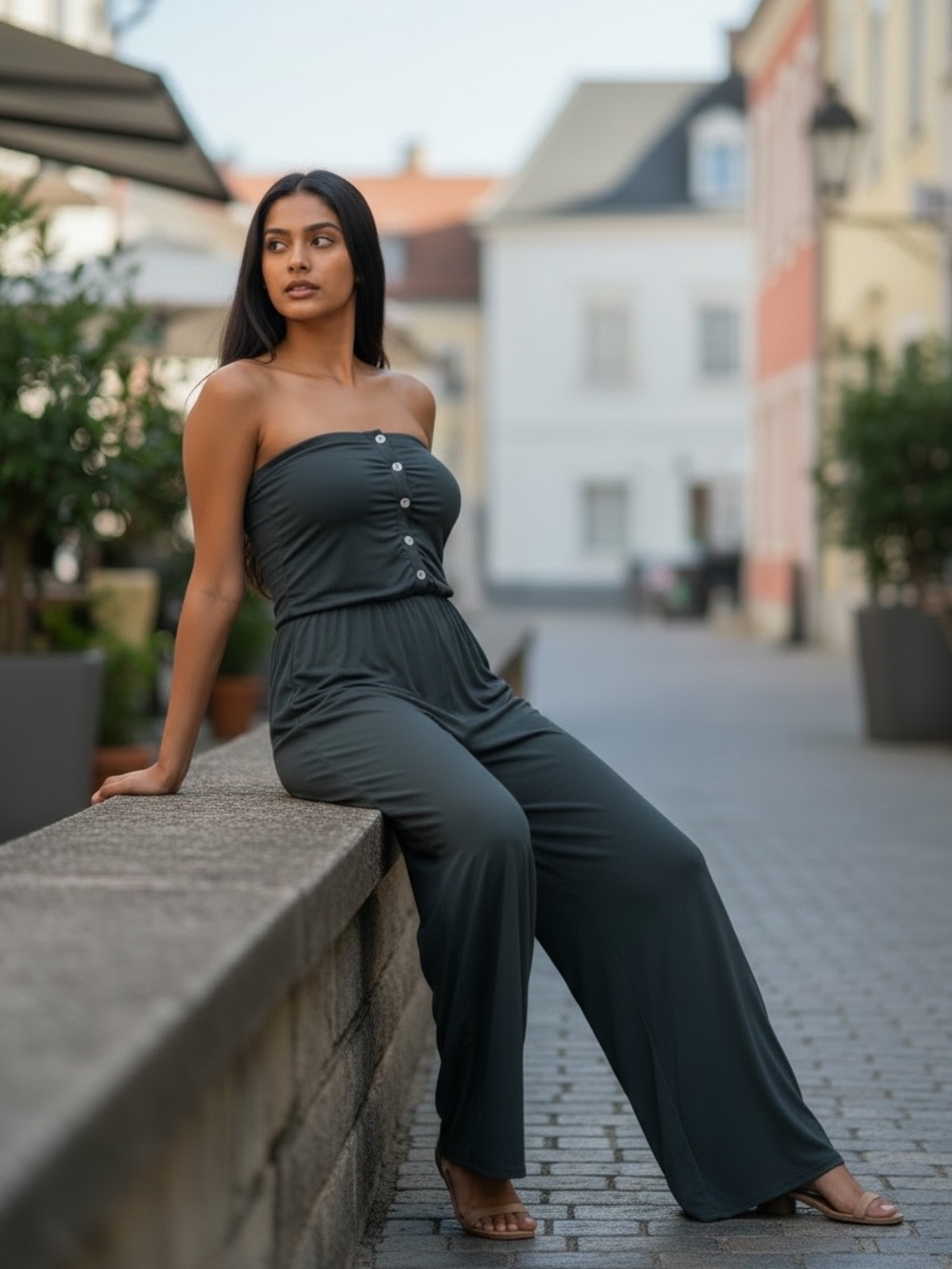J for Justify Strapless Wide-Leg Jumpsuit Size M